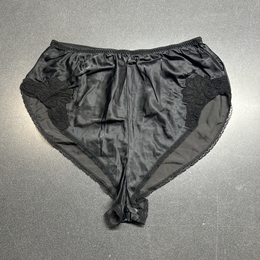 Vintage Barbizon Lace Satin Hi Cut Tap Pants Black Sleep Shorts Panty